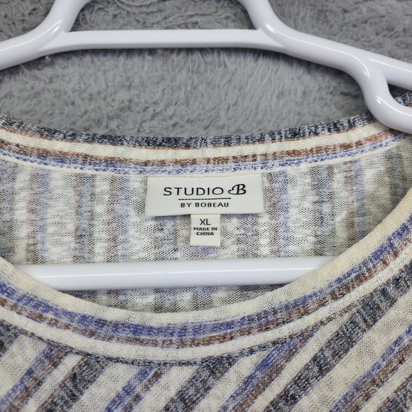 Studio B‎ Bobeau Top Womens XL Gray Striped Tie Hem Draped Open Knit Slouchy - Picture 10 of 13